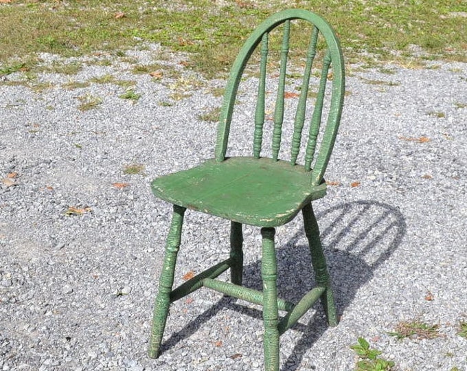 Vintage Green Wood Chair Rustic Farmhouse Decor Chippy Cracked Paint