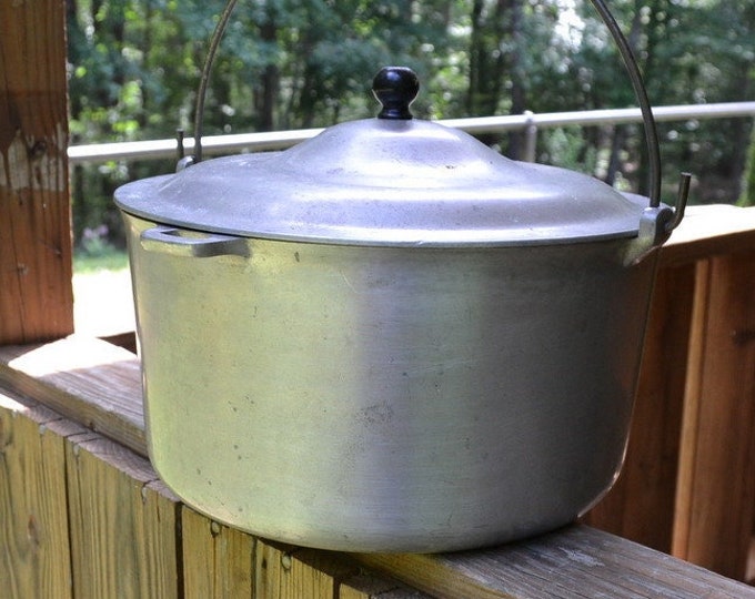 Vintage Cast Aluminum Dutch Oven Cookware Large Lidded Pot Rustic