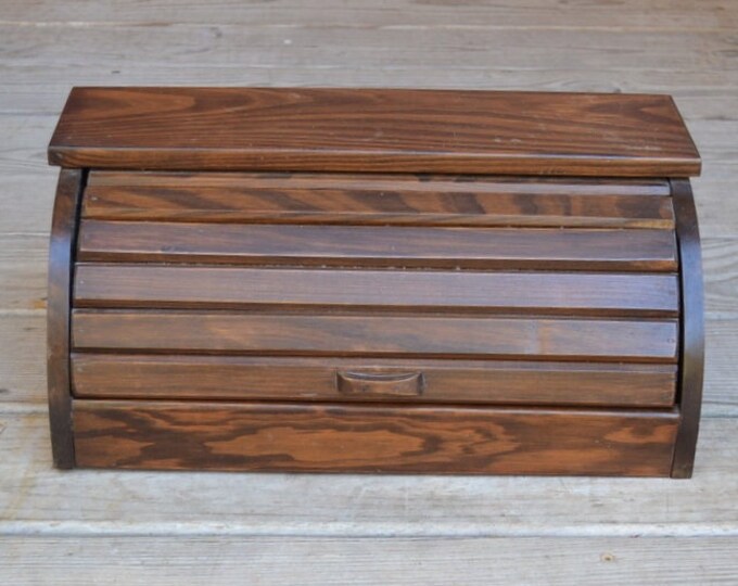 Vintage Roll Top Bread Box Rustic Wood Food Storage Box Bin Etsy