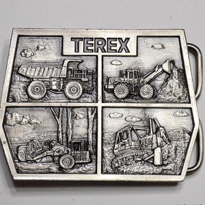 Vintage TEREX Belt Buckle: 1980s Pewter Heavy Machinery