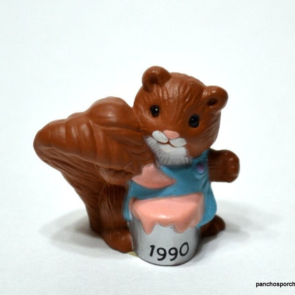 Vintage HALLMARK Squirrel Painter Figurine Merry Miniature 1990 Paint Can Easter Itsy Bitsy Tiny Knick Knack Display PanchosPorch