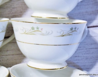 Vintage Sango Belaire Teacup ONLY Set: Green Floral Scrolls, Japan, Set of 6