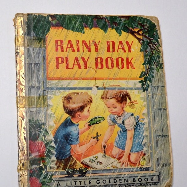 Vintage Little GOLDEN BOOK Rainy Day Play Book Illustrated Childrens Book 1950s Marion Conger Childhood Memory Nostalgia PanchosPorch