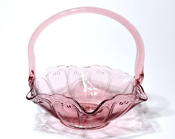 Vintage Mauve Pink Glass Basket Pressed Glass Brides Basket Etsy