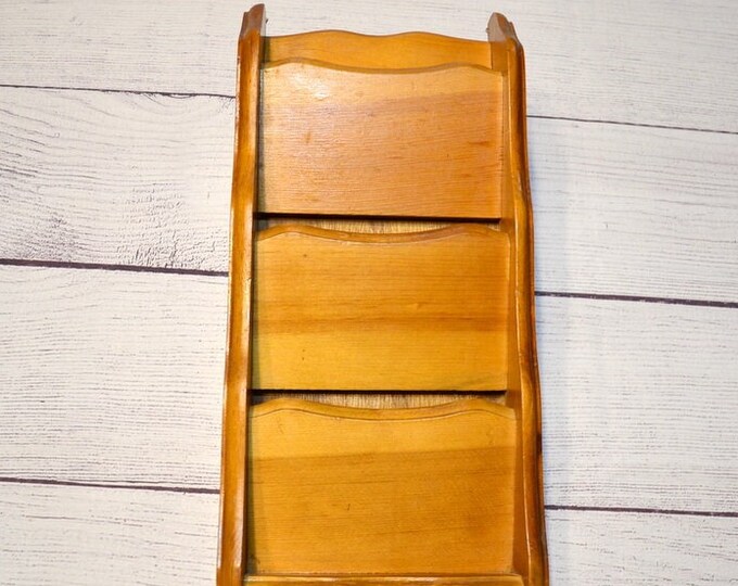 Vintage Wooden Mail Sorter 3 Slot Wood Letter Organizer Wall Mount