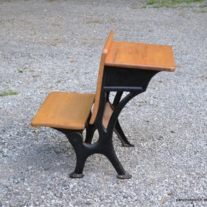 Vintage American Co School Desk Iron Metal Wood Antique School Desk Folding Bench Seat Primitive Rustic Home Nostalgia PanchosPorch