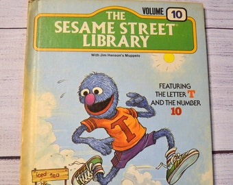 Sesame Street Library Volume 10 Jim Henson Muppets Kids Book Alphabet Numbers Hardcover 1970s Vintage Used Book PanchosPorch
