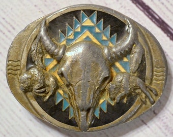 Vintage Native American Theme Belt Buckle Siskiyou Pewter Buckle Missing Loop Mens Accessory