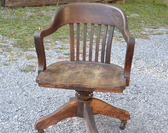 Vintage Oak Desk Chair Heywood Wakefield Tiger Oak Swivel Etsy