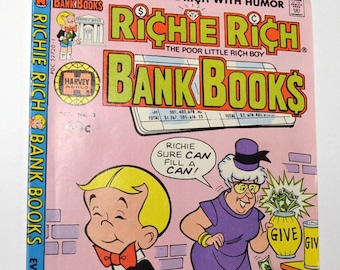 Vintage Richie Rich Bank Books Comic Book No 43 Harvey Comics October 1979 Poor Little Rich Boy Prop Childhood Memory PanchosPorch