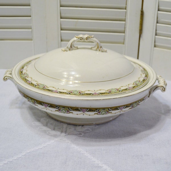 Vintage Johnson Bros Covered Bowl Serving Bowl with Lid Floral Design Made in England Holiday Entertaining Dinnerware PanchosPorch