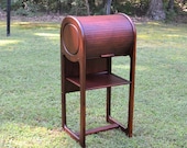 Vintage Roll Top Telephone Stand Laptop Desk Tambour Danish Style Small Furniture Wooden Roll Top Phone Table PanchosPorch