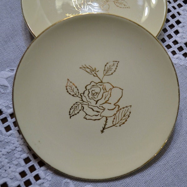 Vintage Floral Bread Dessert Plate Set of 4 White with Gold Rose Details Unmarked Replacements Mismatched China  PanchosPorch