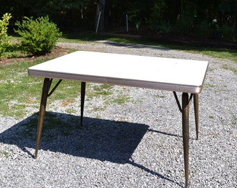 retro formica kitchen table aged brass metal legs beige woodgrain top chrome apron extendible panchosporch - Formica Kitchen Table retro formica kitchen table aged brass metal legs beige woodgrain top chrome apron extendible panchosporch - Formica Kitchen Table