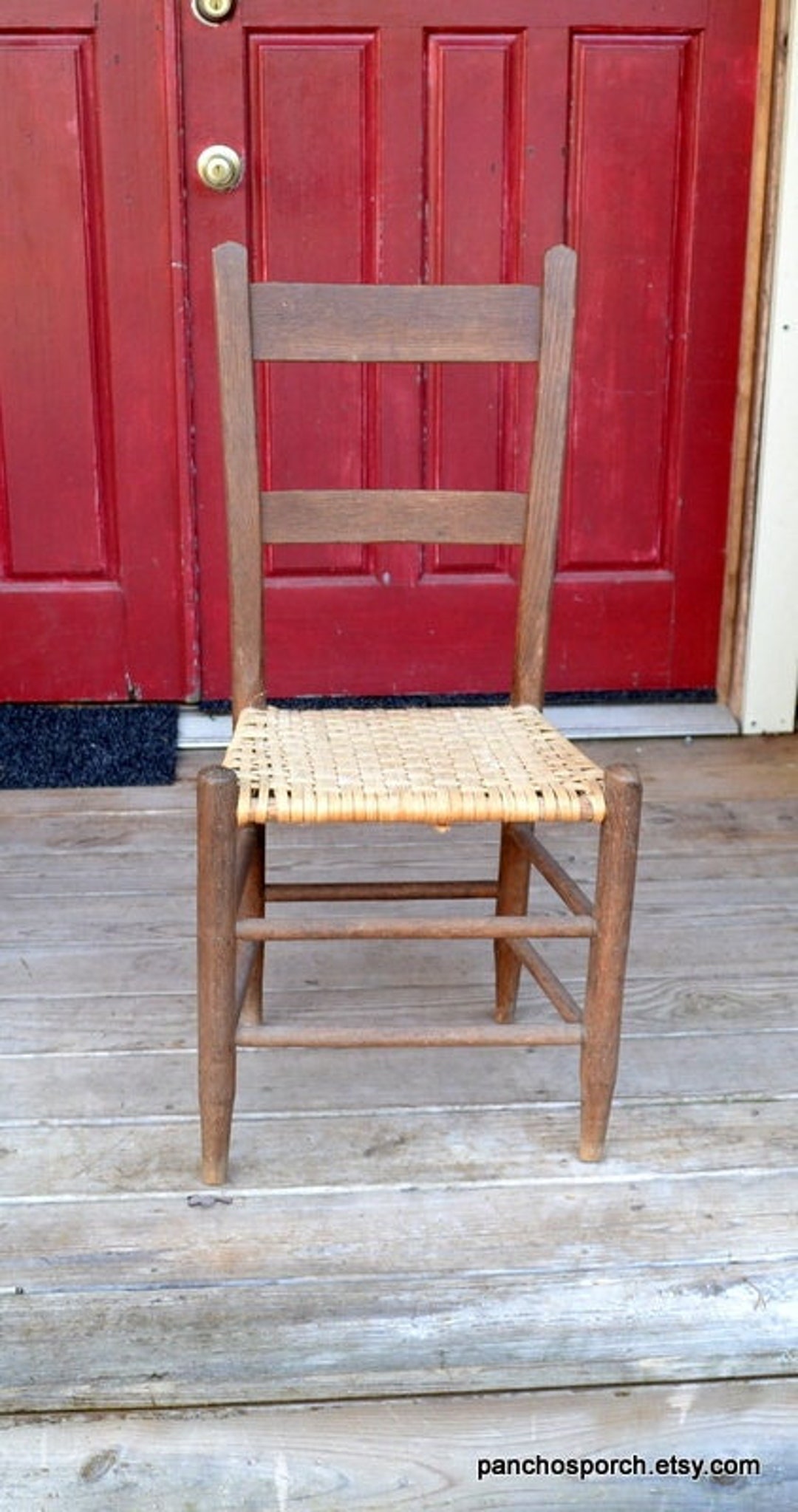 Vintage Wooden Ladderback Chair Woven Seat Rustic Farmhouse Dining Desk