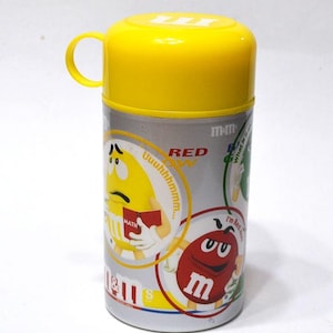 Vintage M&M Insulated Container 2002 Hot Cold Drink Bottle Yellow Lunchbox Thermos Childhood Memory PanchosPorch