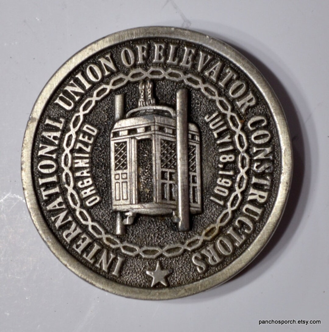 Vintage IUEC Belt Buckle Brass International Union Elevator