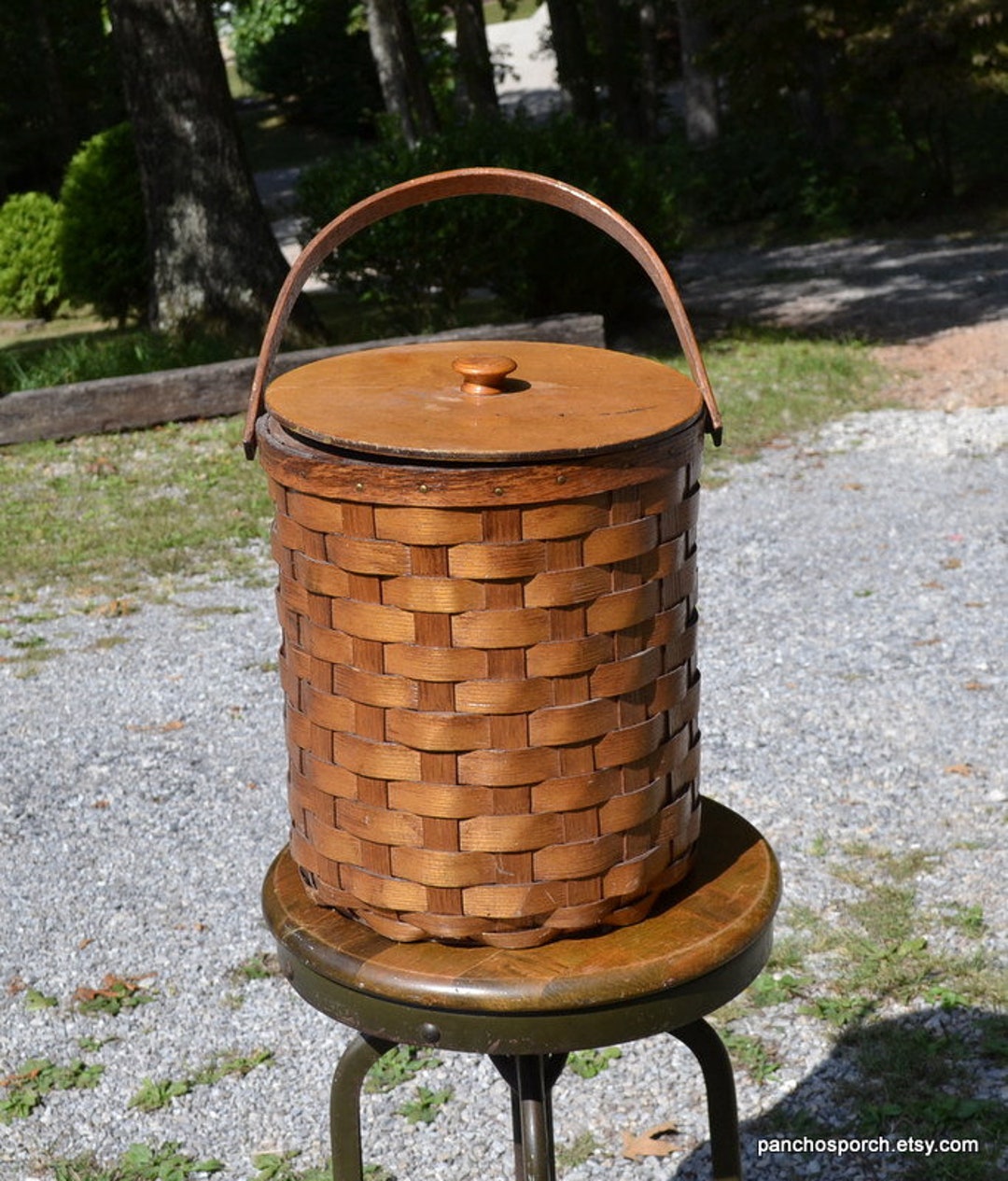 Vintage Shelton Picnic Basket Metal Lined Round Wicker Tote Etsy