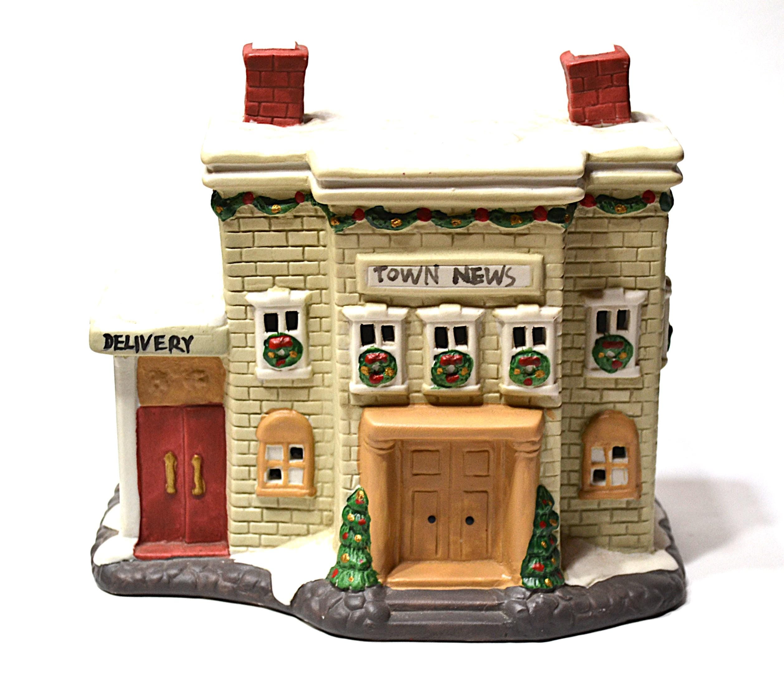 Vintage Town News Lighted House Building Unmarked Village Holiday Decor ...