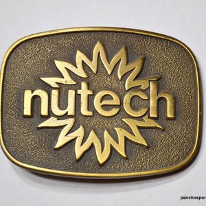 Vintage Nutech Seed Belt Buckle Advertising Farming Agriculture Brass Cowboy Western Mens Accessory PanchosPorch