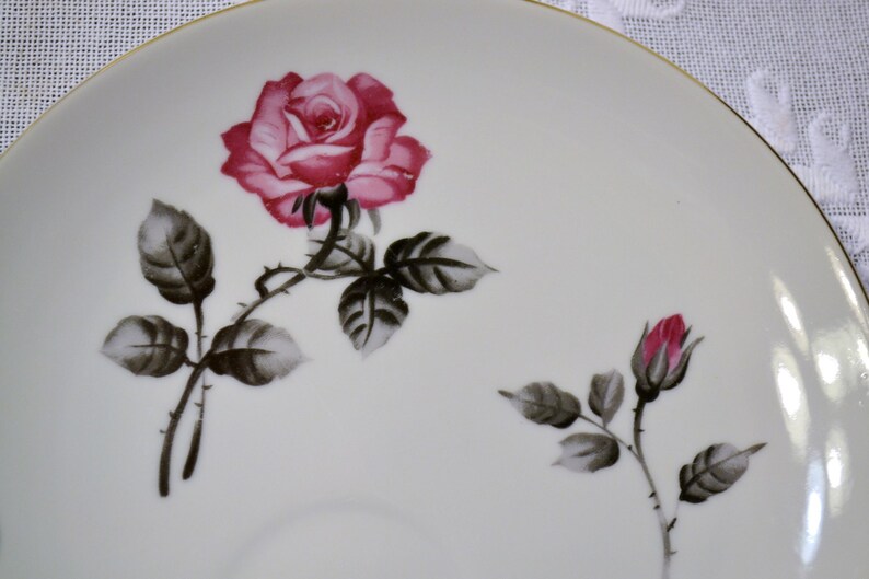 Vintage Snack Plate with Pink Rose Design Replacement Craft Supplies PanchosPorch
