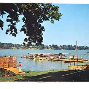 Vintage ILLINOIS carte postale Boat Dock Nelson Park Decatur Lake Americana carte postale souvenirs papier publicitaire éphémères PanchosPorch
