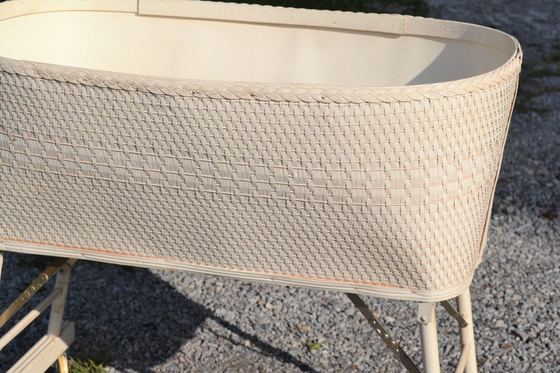 Vintage Baby White Basket Weave on Wheels Folding Etsy