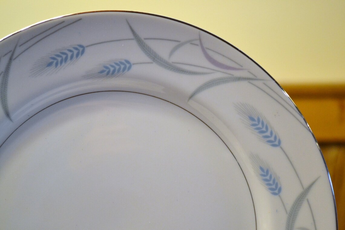 Vintage Valmont China Royal Wheat Service for 9 White Blue Etsy
