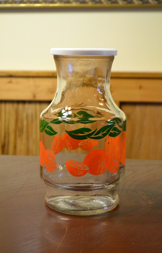 Vintage Orange Juice Carafe Pitcher with Lid Glass Made in USA Etsy