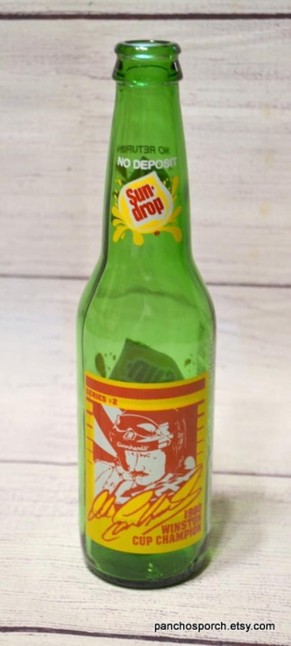 Vintage Dale Earnhardt Sr Sundrop Soda Bottle 12 Oz Green Etsy