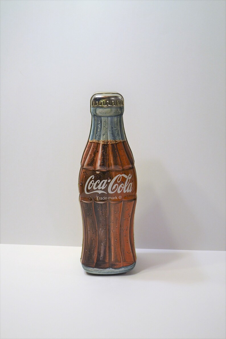 Vintage Coca Cola Bottle Shape Tin with Hinged Lid 13 inch 1997 Advertising Tin Box Panchosporch
