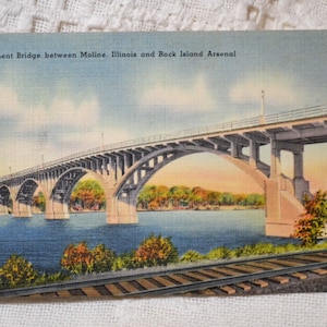 Vintage ILLINOIS carte postale Molines Government Bridge Rock Island carte postale souvenir Americana Memorabilia Paper Ephemera PanchosPorch