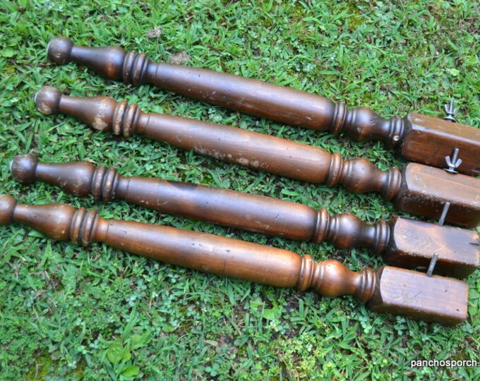 Vintage Wooden Table Legs 29 Inch Worn Distressed Turned Wood Set of 4 Legs Salvaged Repurposed
