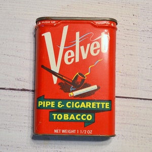 Vintage Velvet Pipe Cigarette Tobacco Metal Tin 1 1/2 Ounce Red Metal Pocket Sized Tin Advertising Panchosporch
