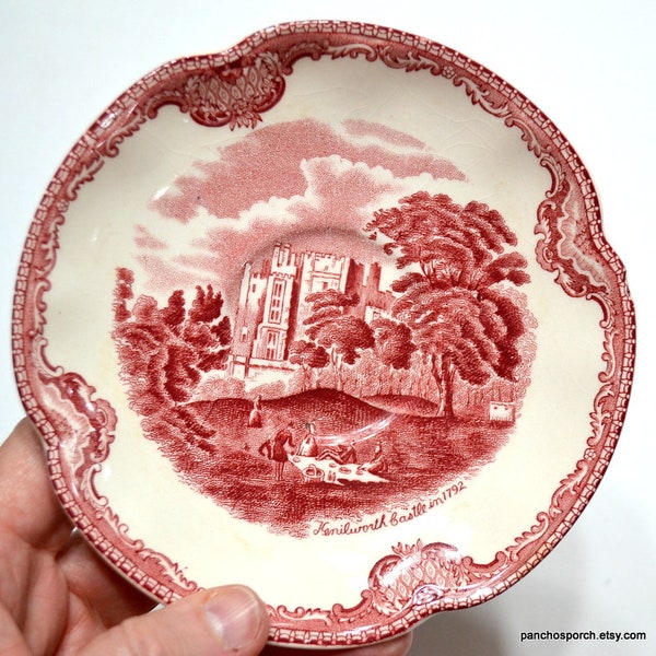 Vintage Old Britain Castles Pink Saucer Dish Plate Johnson Brothers Red White Transferware Vintage Dinnerware England PanchosPorch