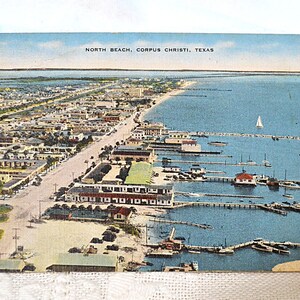 vintage TEXAS carte postale Corpus Christi North Beach côte bateaux quais carte postale souvenir souvenirs papier éphémères PanchosPorch