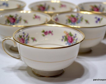 Vintage ROSE of LAMBERTON Cup Only Set of 6 Multicolor Floral Gold Trim Wedding China Teacup Elegant Dinnerware USA PanchosPorch