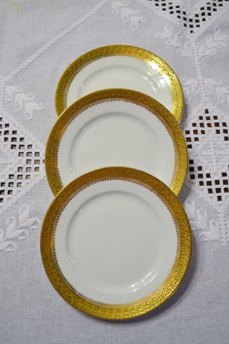Vintage Limoges Gold Encrusted Bread Plate Set of 3 C Ahrenfeldt Backstamp France Collectible Dinnerware PanchosPorch