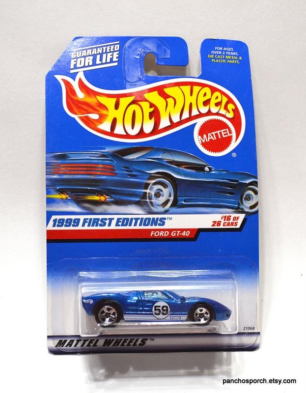 Vintage Hot Wheels Ford GT40 Diecast Car: 1999 First Edition
