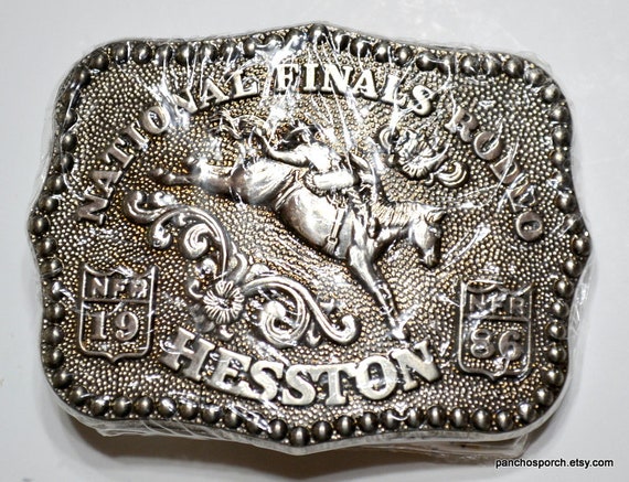 Vintage HESSTON NFR Rodeo Belt Buckle 1986 Wrappe… - image 1