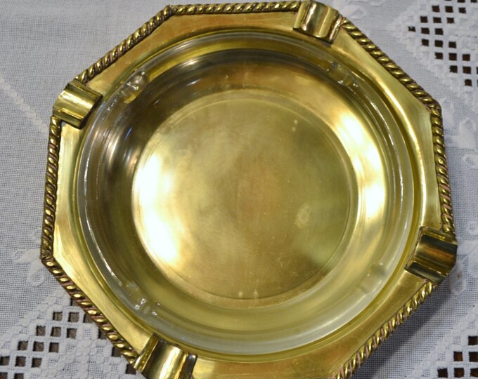 Vintage Ashtray Brass Glass Insert Rope Border Cigar Cigarette - Etsy