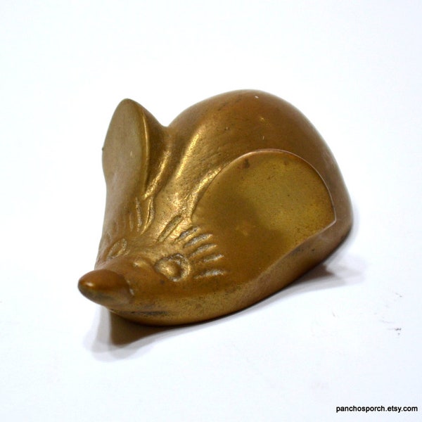 Vintage Brass Mouse Paperweight MISSING TAIL Whimsical Rodent Brass Figurine Mid Century Decor Panchosporch