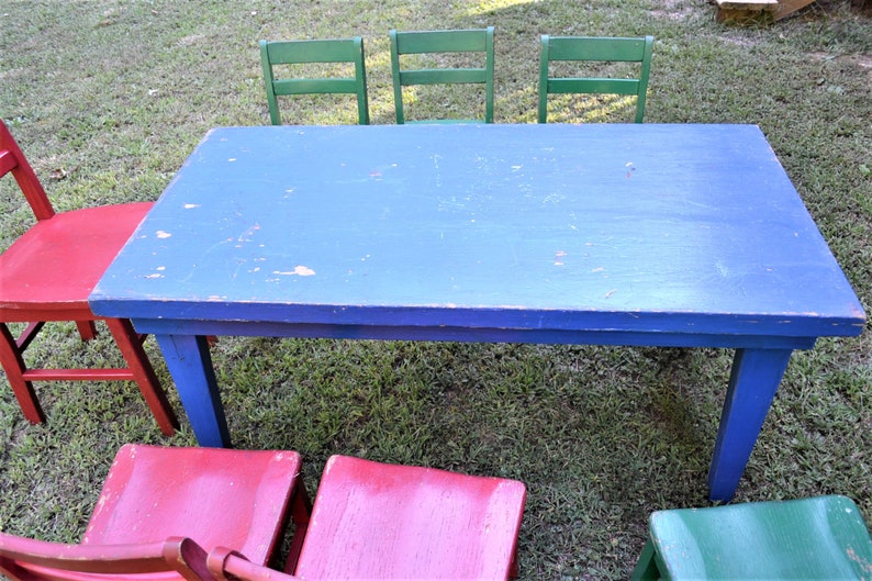 Vintage Pre School Table and Chair Set Painted Wooden Etsy