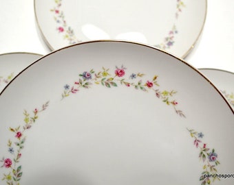 Vintage Spring Garden Salad Plate Set of 4 Pink Blue Floral Flowers Gold Rim Fine China of Japan Affordable Dinnerware Panchosporch