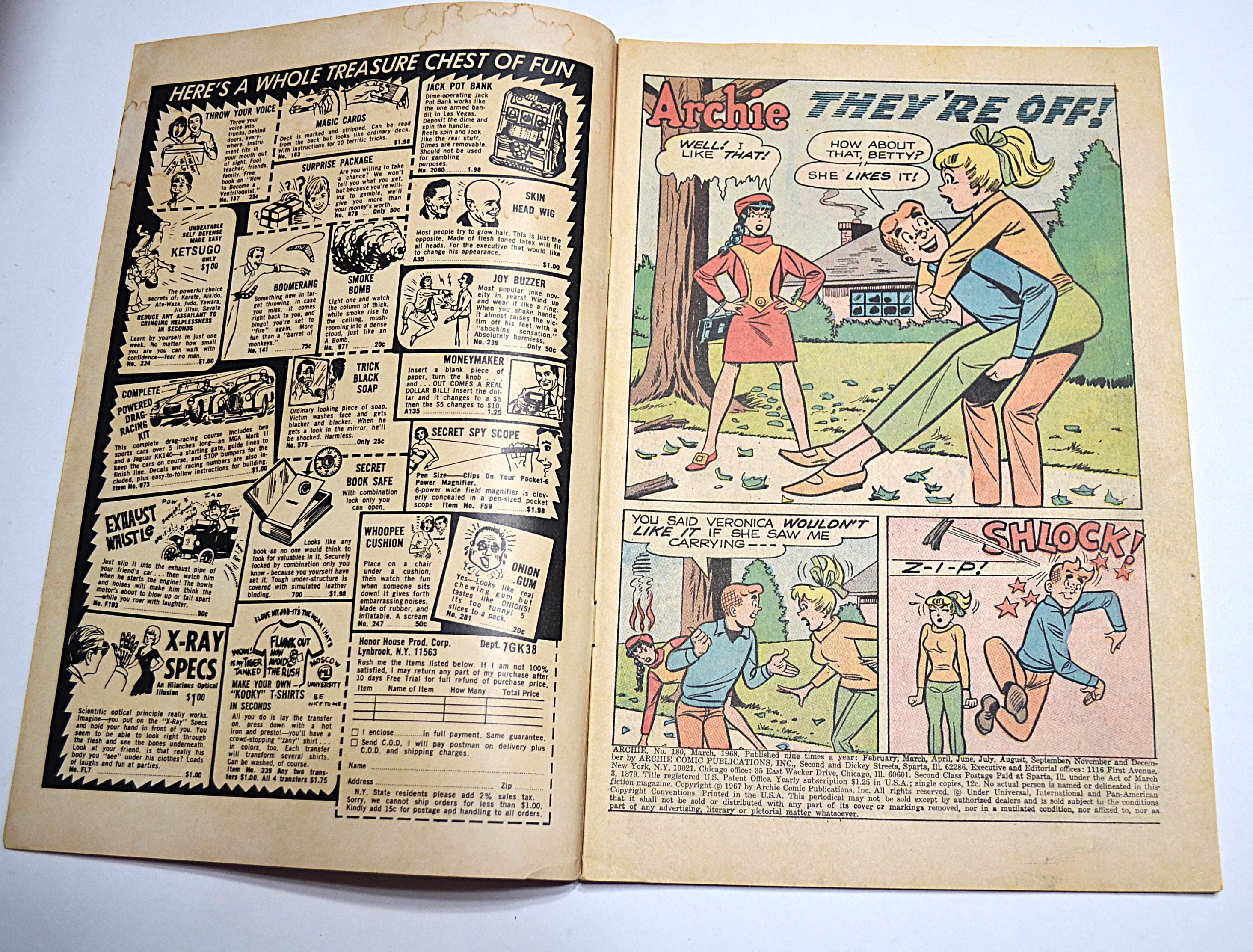 Vintage ARCHIE Comic Book, 1968 Archie Comics No. 180 Betty Veronica - Etsy