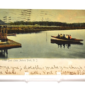 Carte postale vintage ASBURY PARK New Jersey Deal Lake Boat Dock 1906 Carte postale souvenir Souvenirs Papier éphémères PanchosPorch