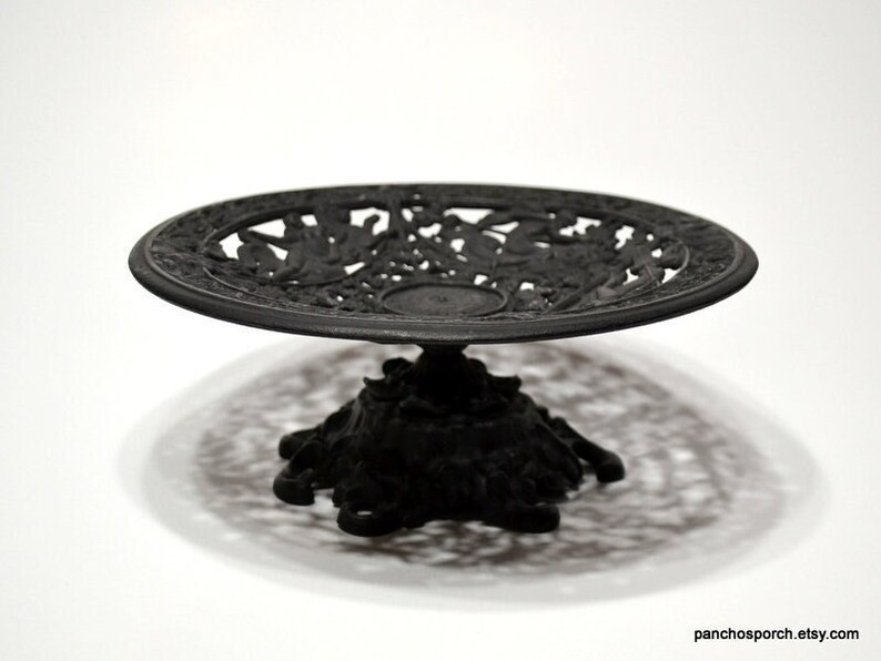 Vintage Cast Iron Pedestal Compote Bowl Greek Mythology Ornate Etsy