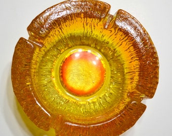 Vintage Amber Glass Ashtray BLENKO Amberina Textured Glass Brutalist Bark Ridges RARE Trinket Dish Bowl Tobacciana Collectible PanchosPorch