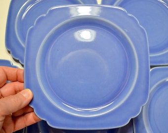 Vintage HOMER LAUGHLIN Riviera Mauve Blue Salad Plate Set of 6 Dessert Pie Plate Square Shape 1940s Colorful Dinnerware USA PanchosPorch