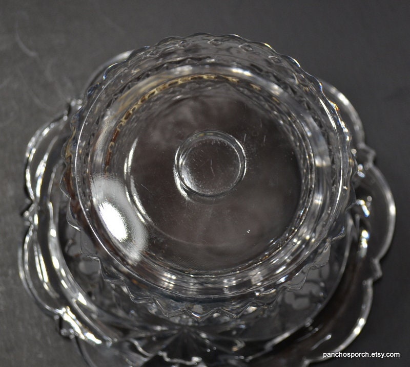 Vintage Glass Candle Holder Candy Dish Floral Pattern Heavy Etsy